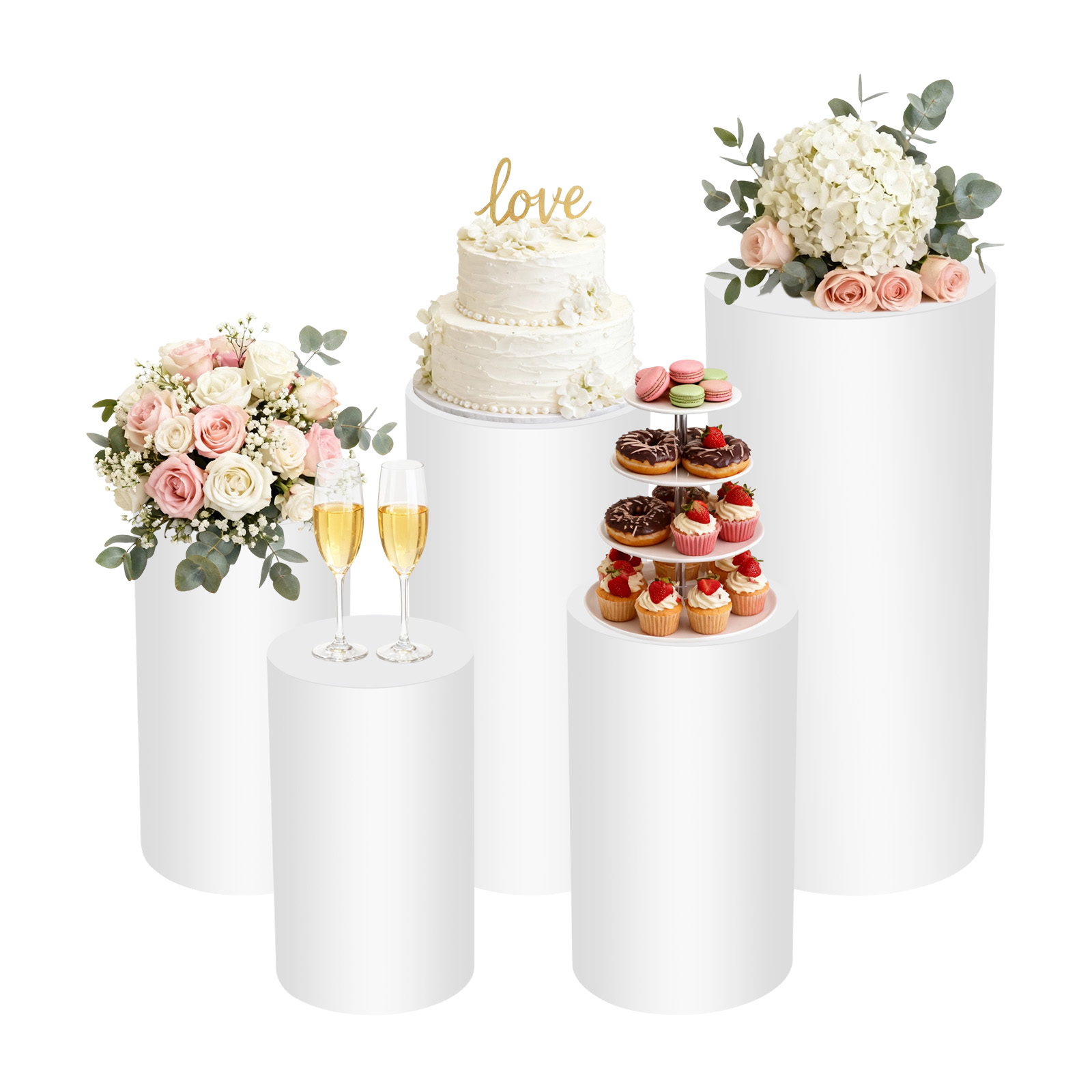 5Pcs Set Alas Silinder Putih B - Display Risers Set ulasan dan harga